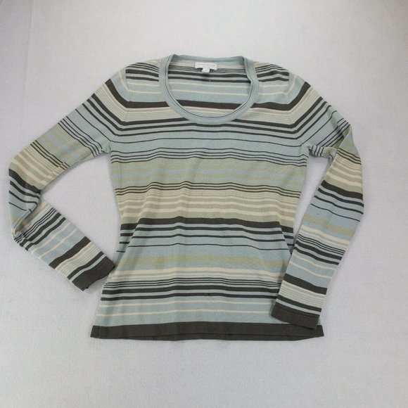 Charter Club Womens Sweater Gray Blue Small Silk Blend Lightweight Stripes #1451 - Picture 1 of 6